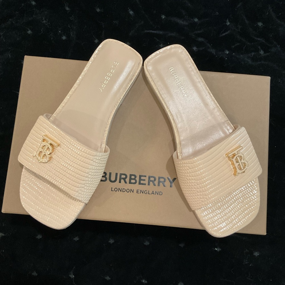 Burberry motif leather slides size 37.5
